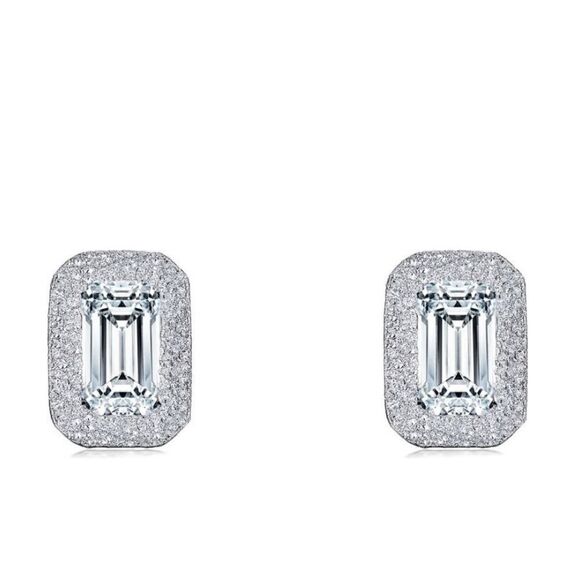 NORDSTROM Classic Simulated Diamond Stud Earrings, Sterling Silver Platinum, NWT - Picture 1 of 13